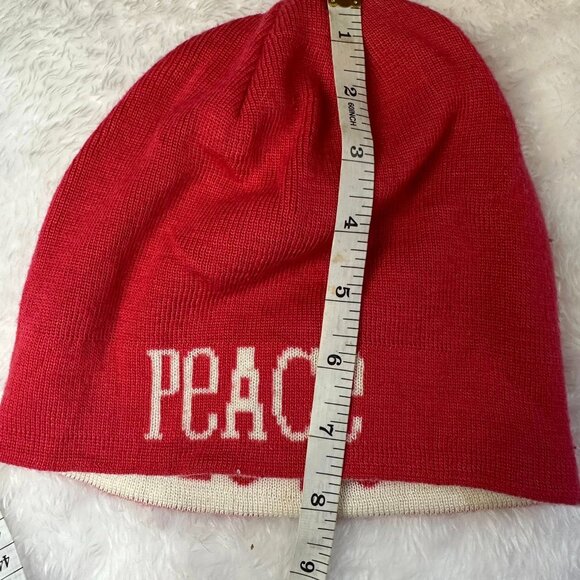 Share Jonathan Adler Peace Love Reversible Pink Winter Beanie One Size - Picture 6 of 9